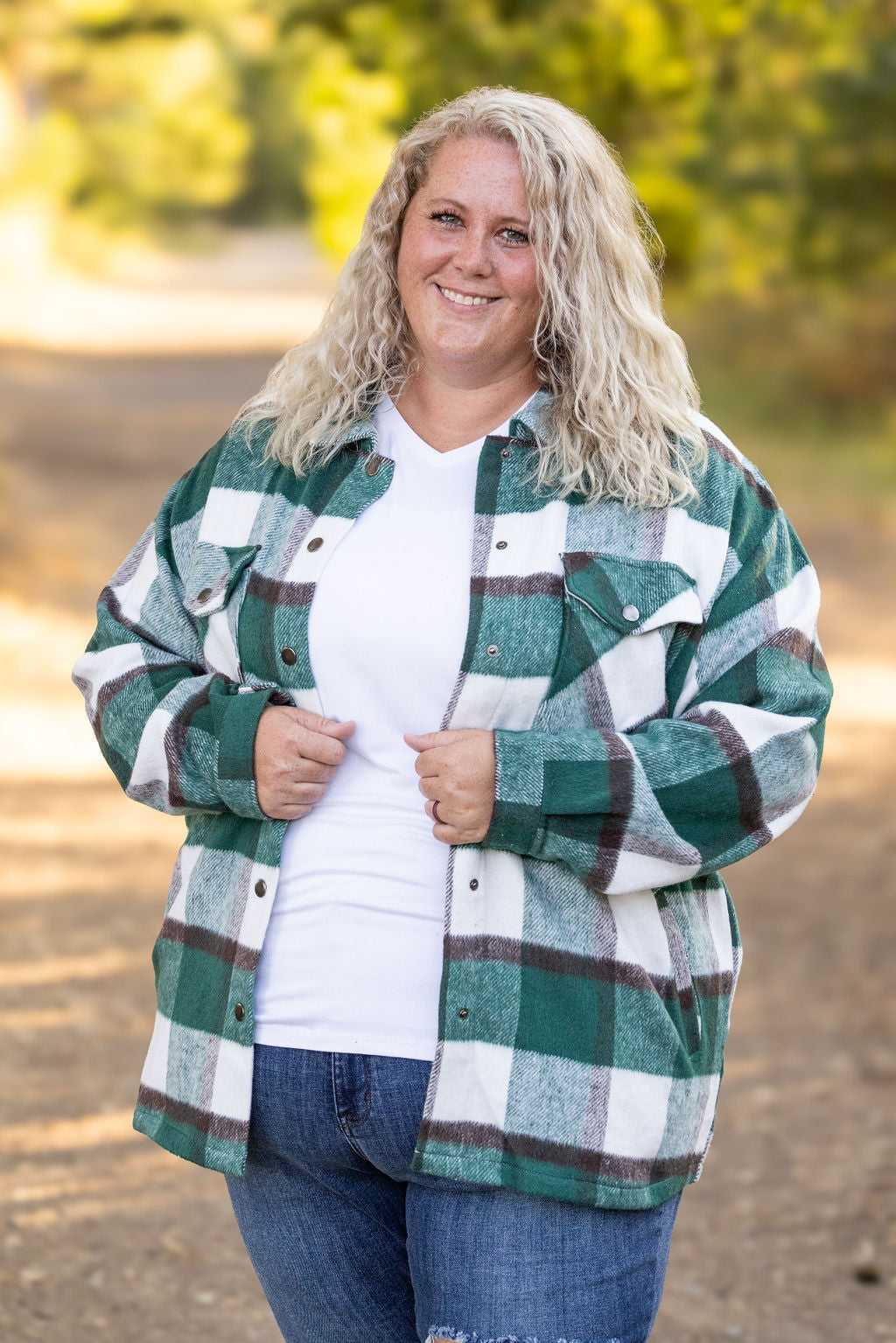 Michelle Mae Norah Plaid Shacket - Classic Green and Grey Mix