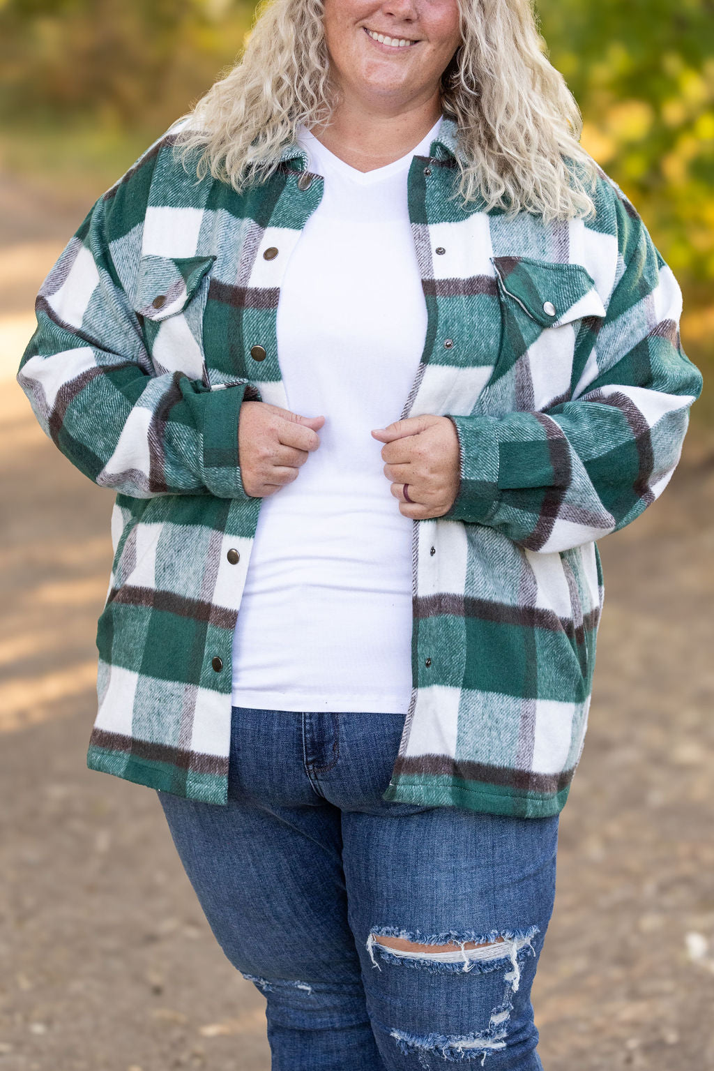 Michelle Mae Norah Plaid Shacket - Classic Green and Grey Mix