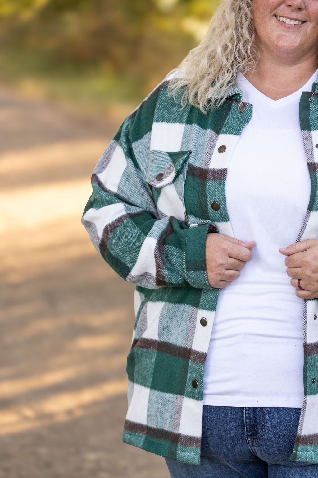 Michelle Mae Norah Plaid Shacket - Classic Green and Grey Mix