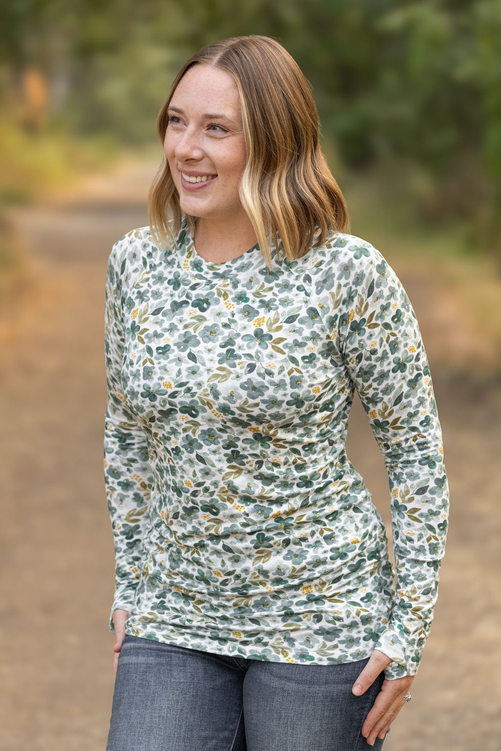 Michelle Mae Blair Long Sleeve Top - Green Floral