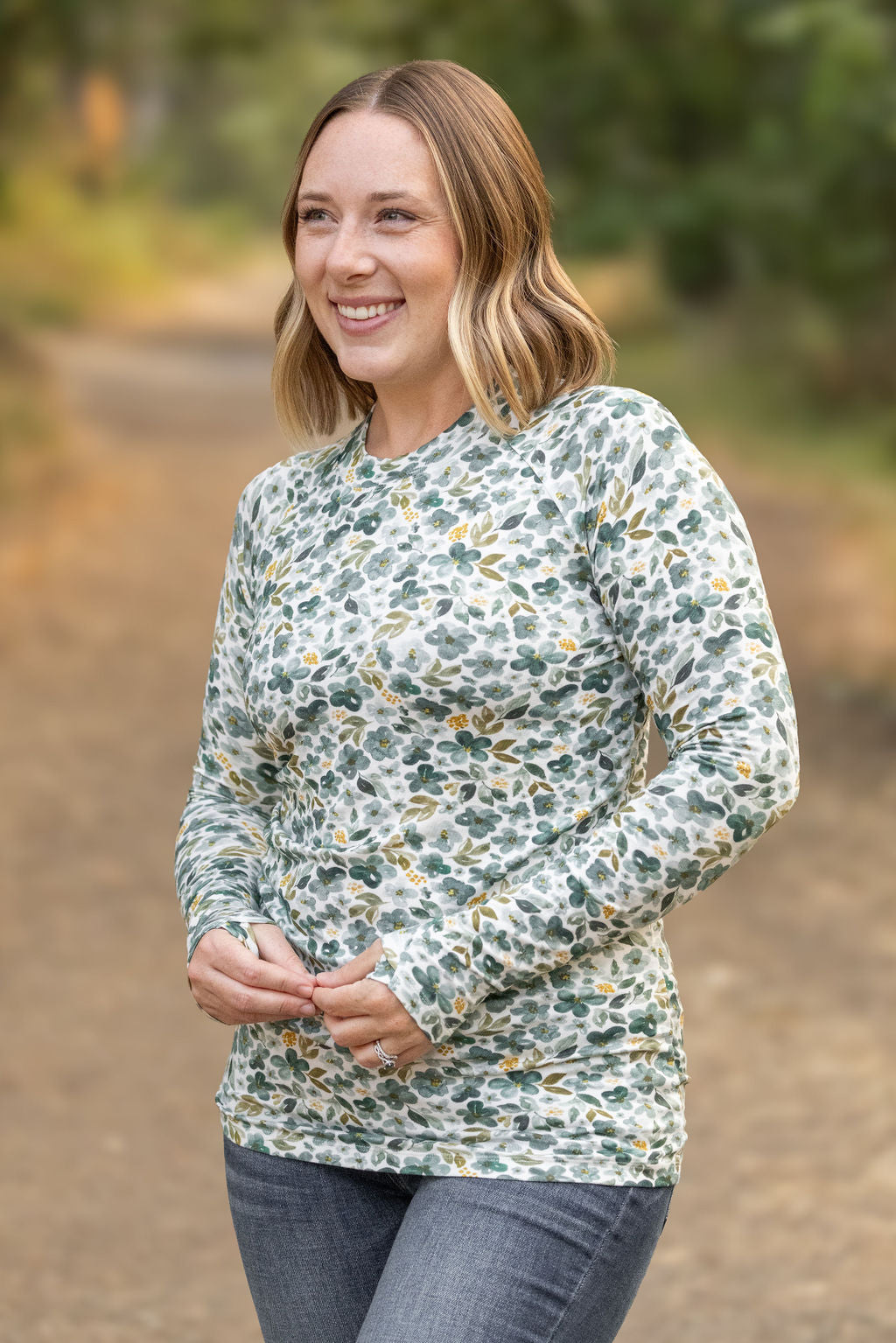 Michelle Mae Blair Long Sleeve Top - Green Floral