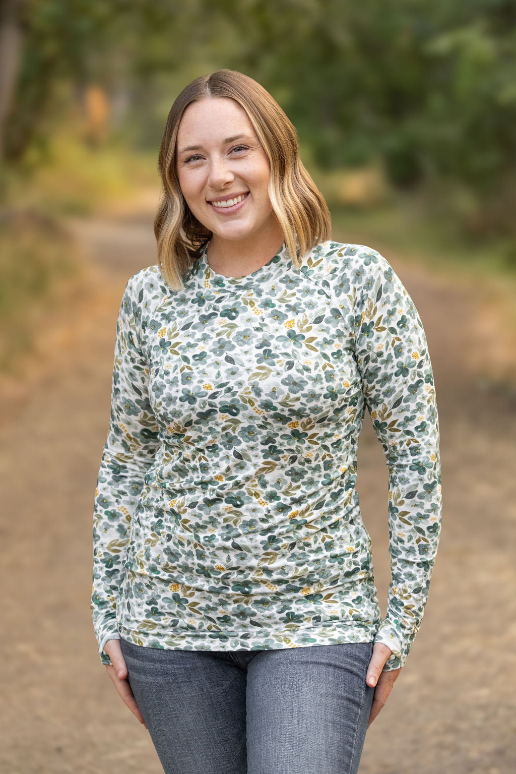 Michelle Mae Blair Long Sleeve Top - Green Floral