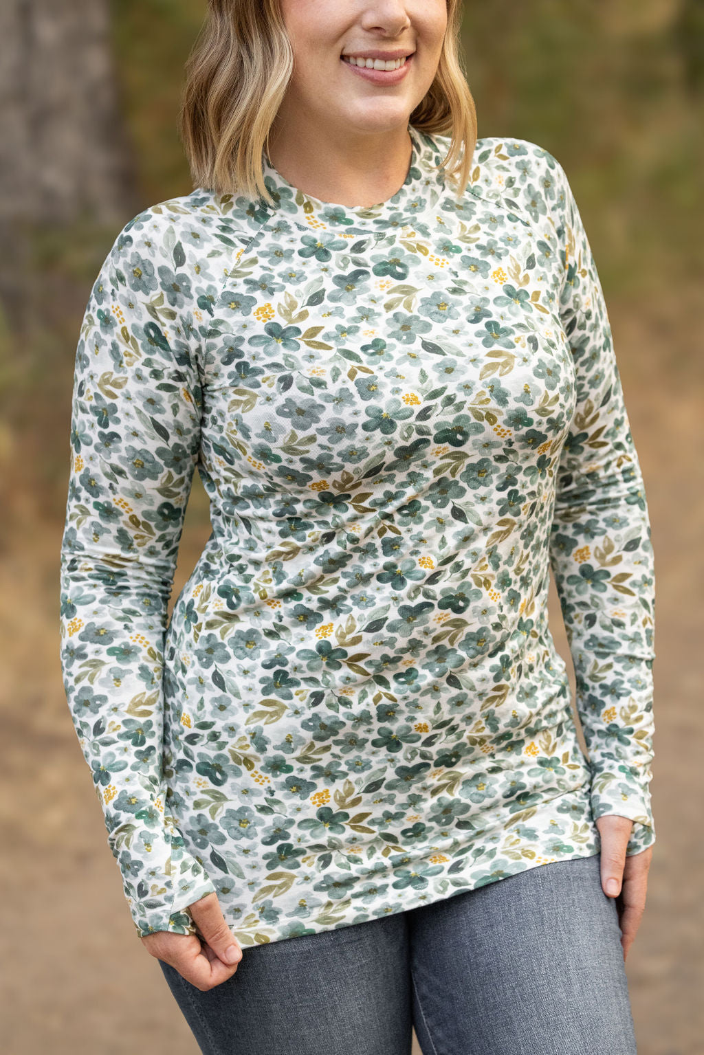 Michelle Mae Blair Long Sleeve Top - Green Floral