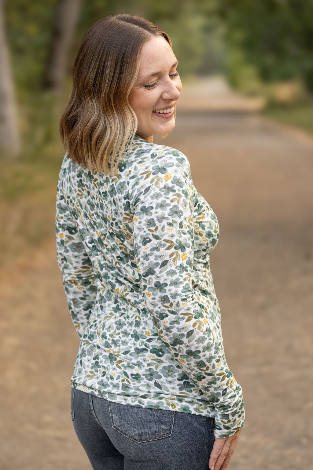 Michelle Mae Blair Long Sleeve Top - Green Floral