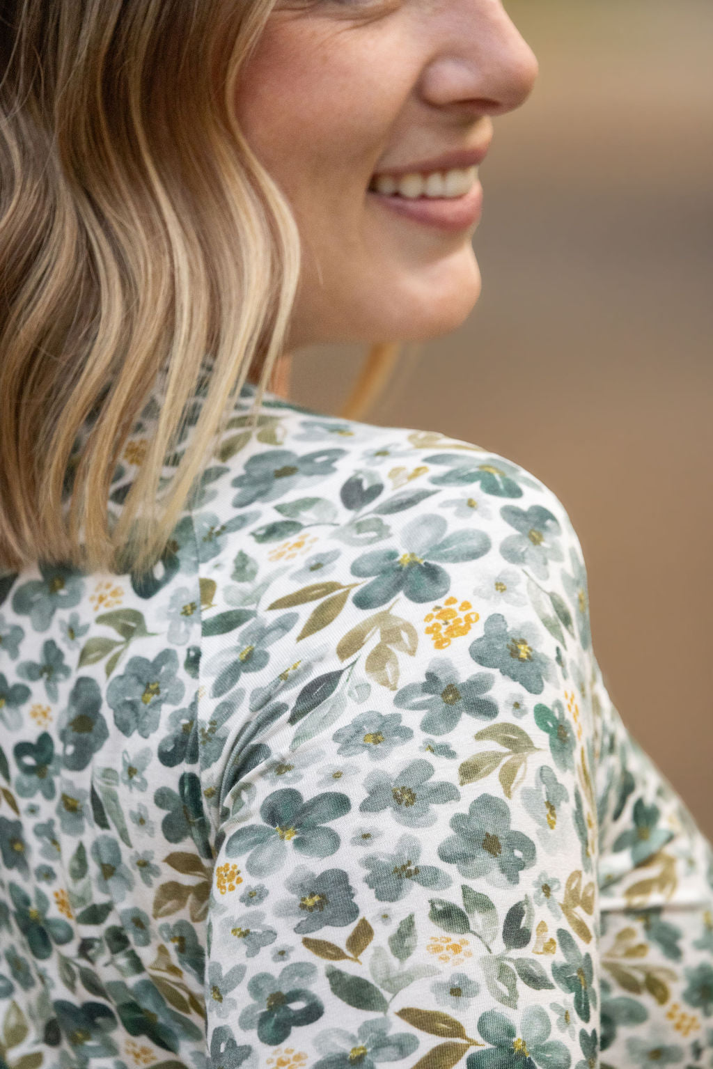 Michelle Mae Blair Long Sleeve Top - Green Floral