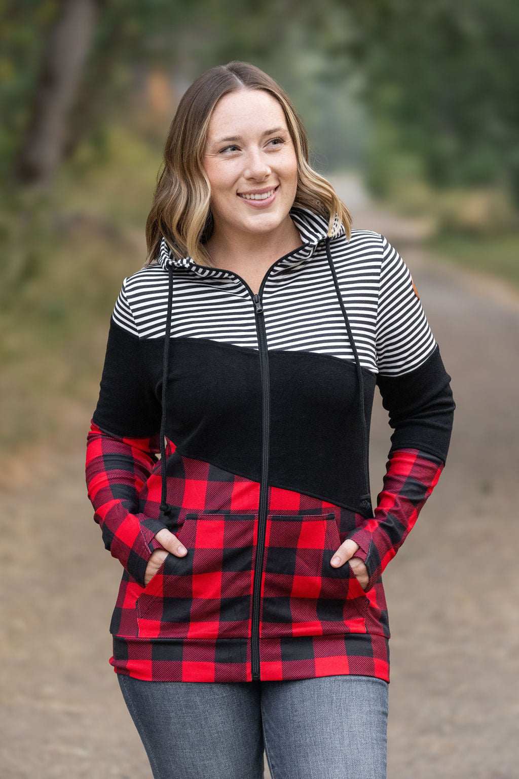 Michelle Mae Colorblock Fullzip - Plaid and Stripes