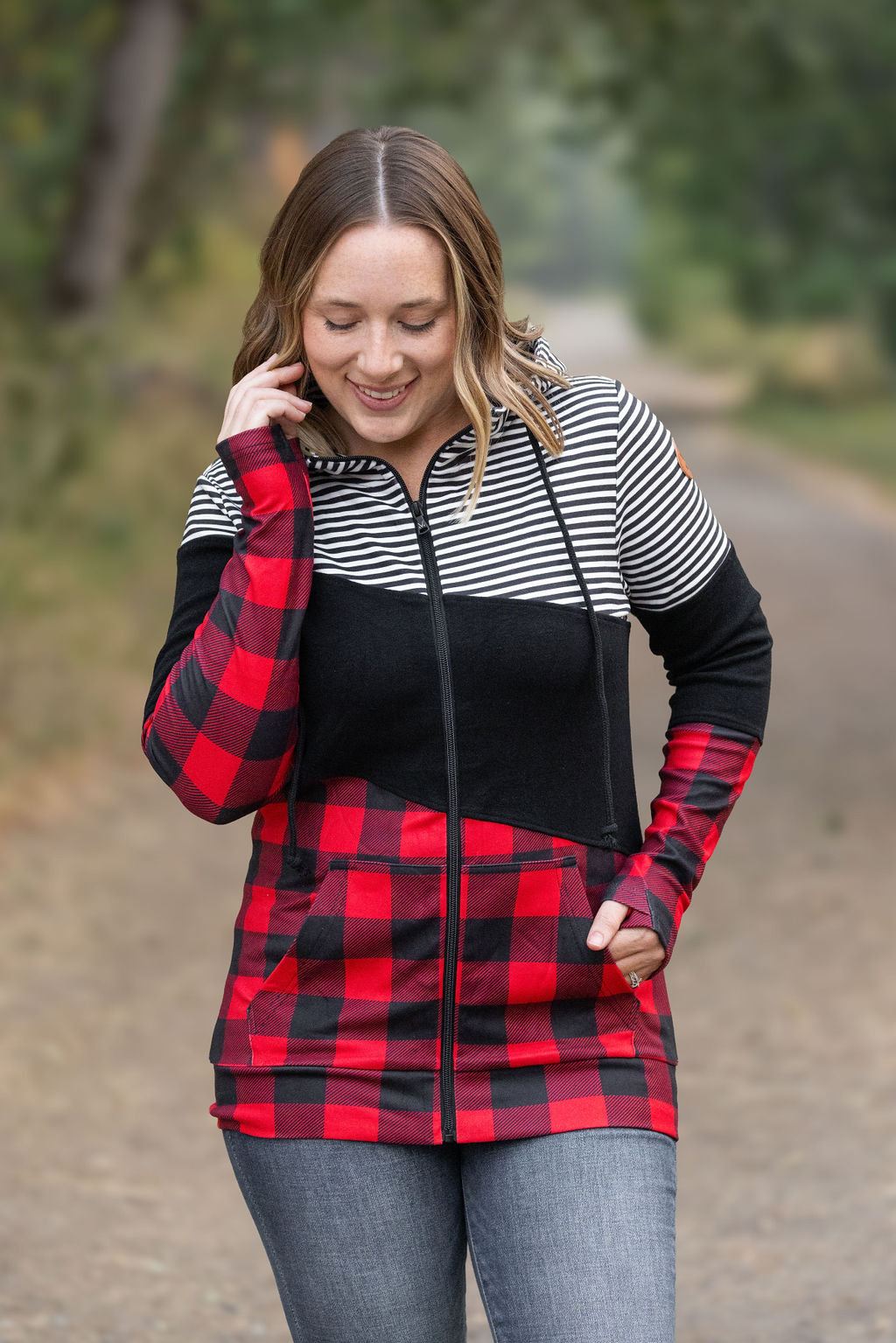 Michelle Mae Colorblock Fullzip - Plaid and Stripes