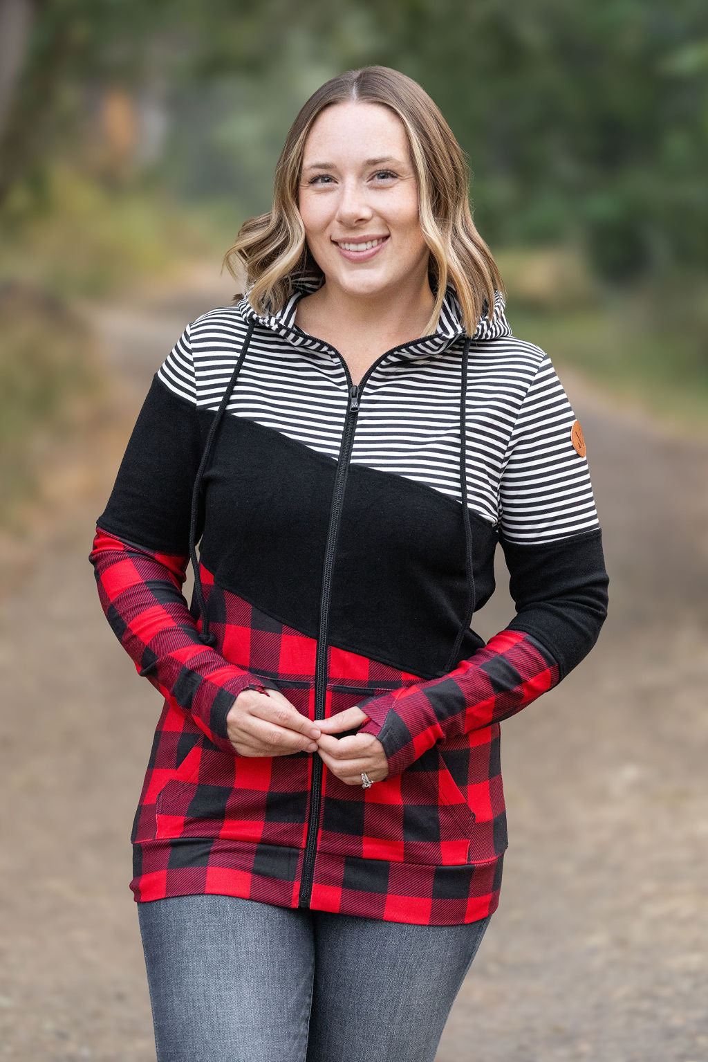 Michelle Mae Colorblock Fullzip - Plaid and Stripes