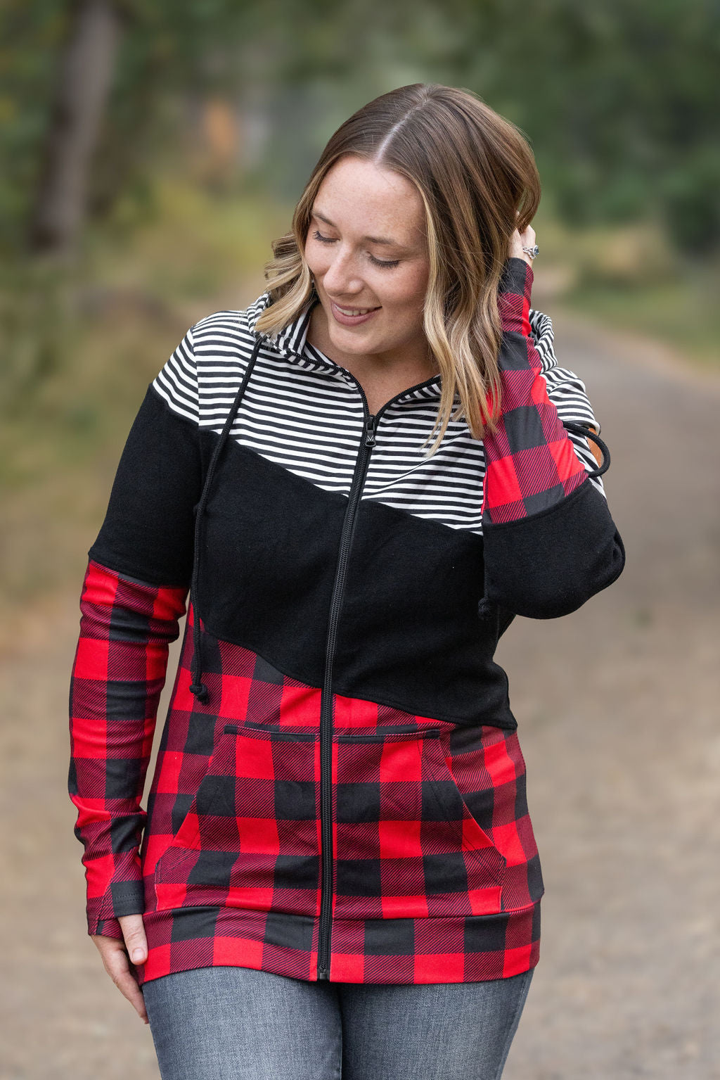 Michelle Mae Colorblock Fullzip - Plaid and Stripes