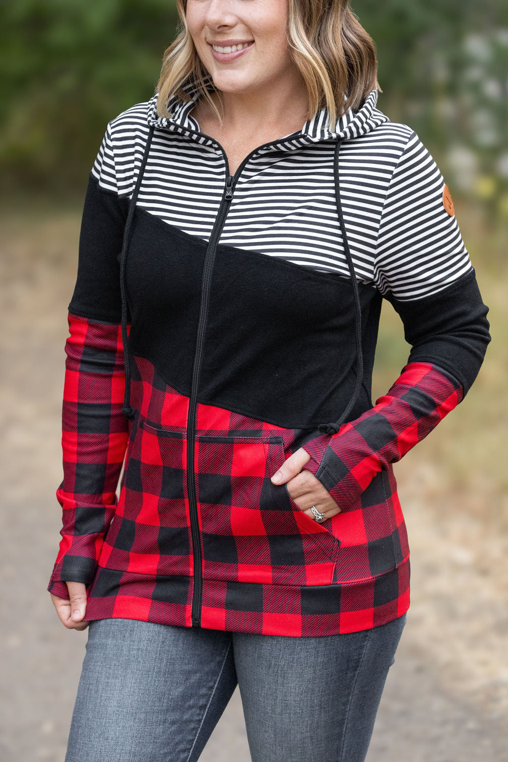 Michelle Mae Colorblock Fullzip - Plaid and Stripes