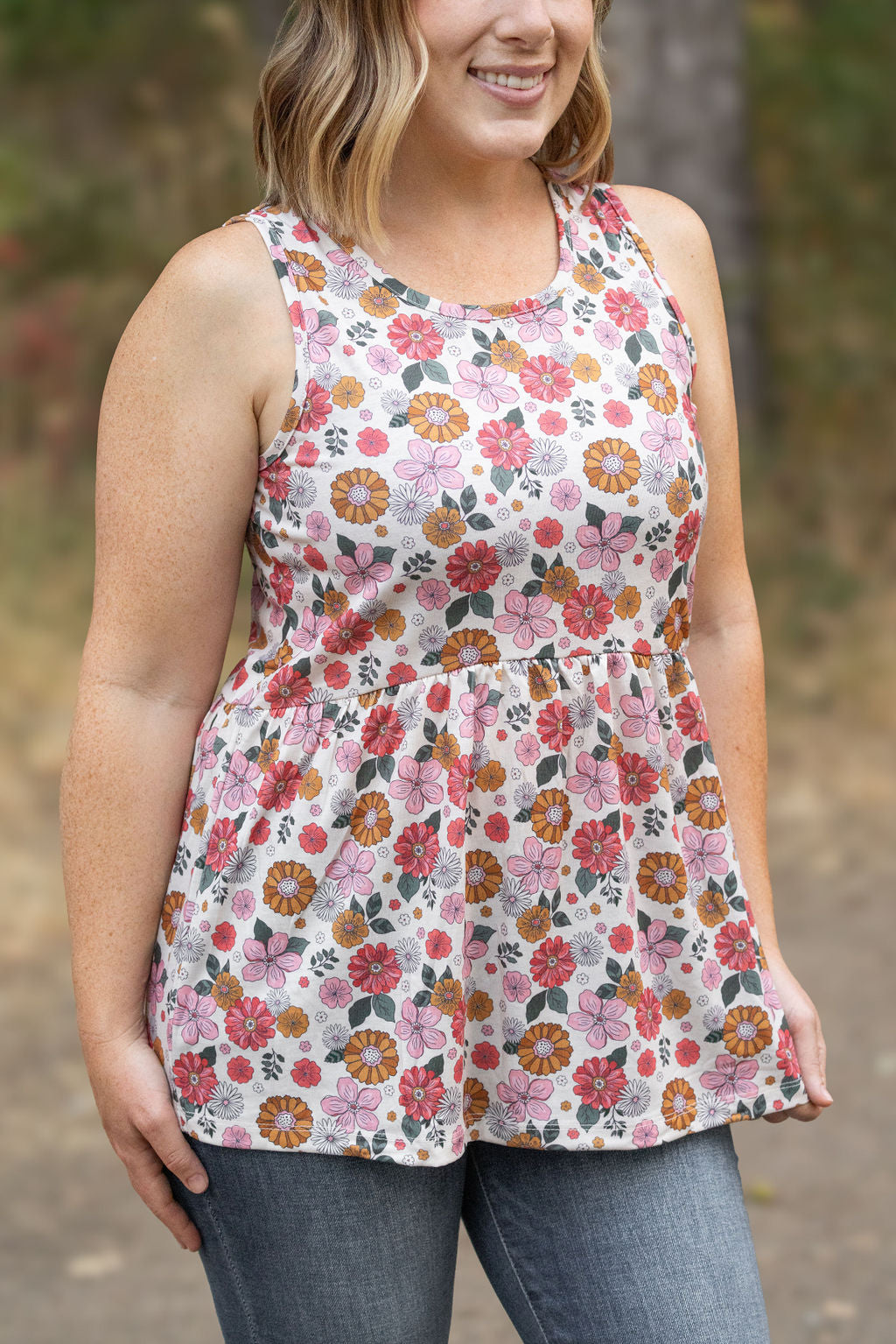 Michelle Mae Renee Ruffle Tank - Fall Boho Floral