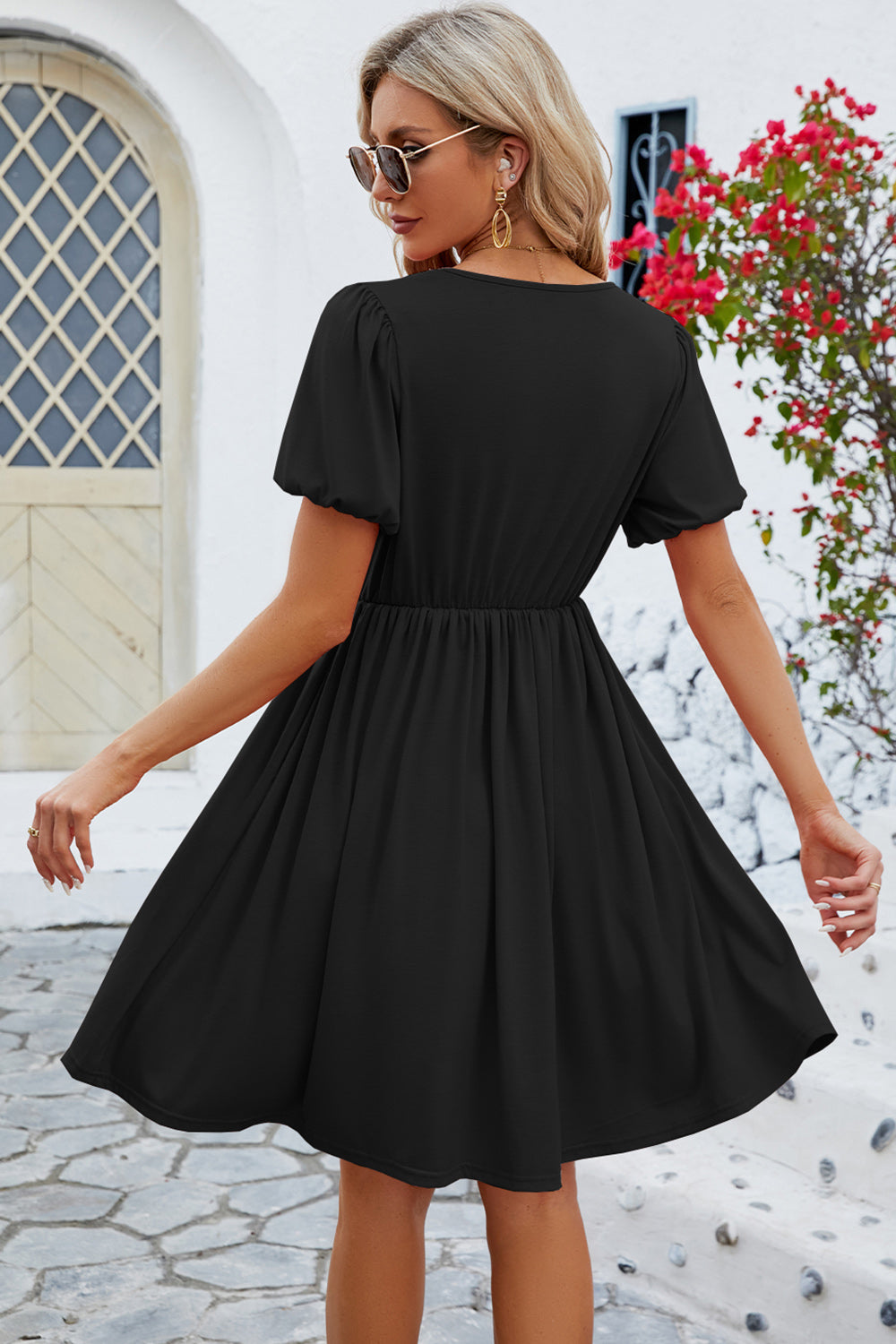 PREORDER- V-Neck Balloon Short Sleeve Dress