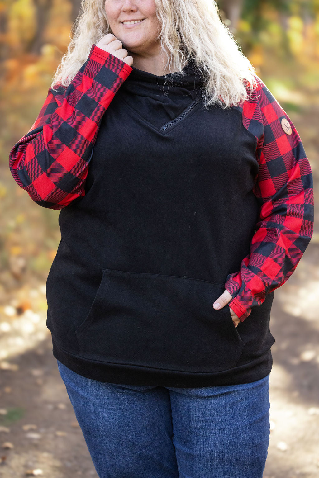 Michelle Mae Zoey ZipCowl - Black and Buffalo Plaid