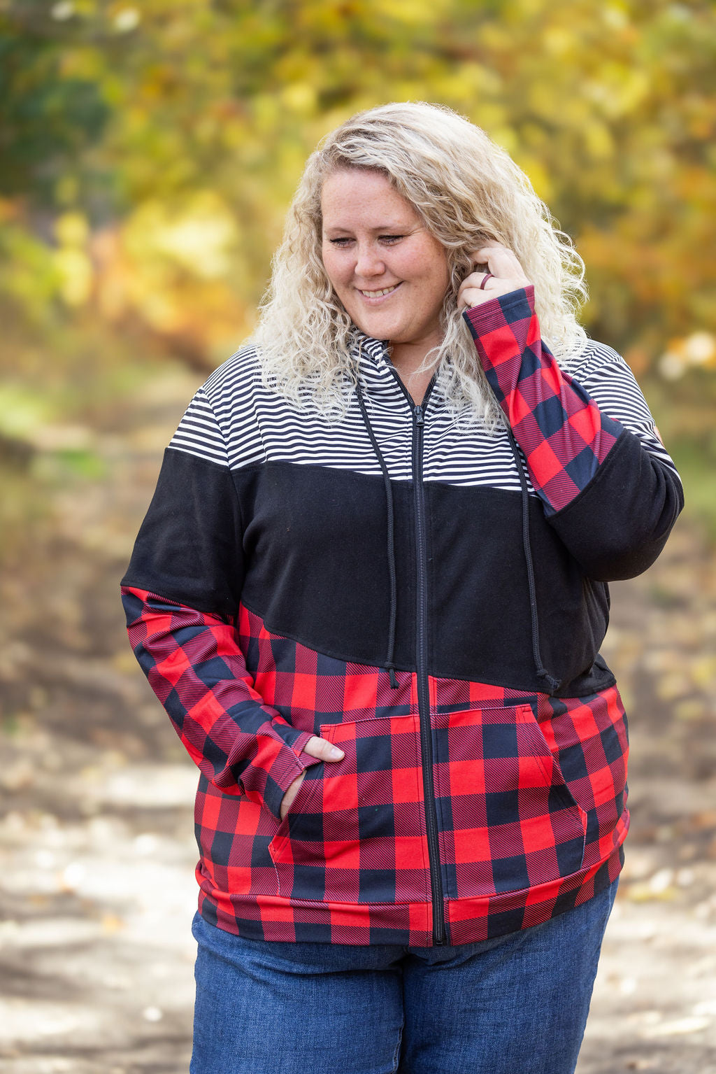 Michelle Mae Colorblock Fullzip - Plaid and Stripes