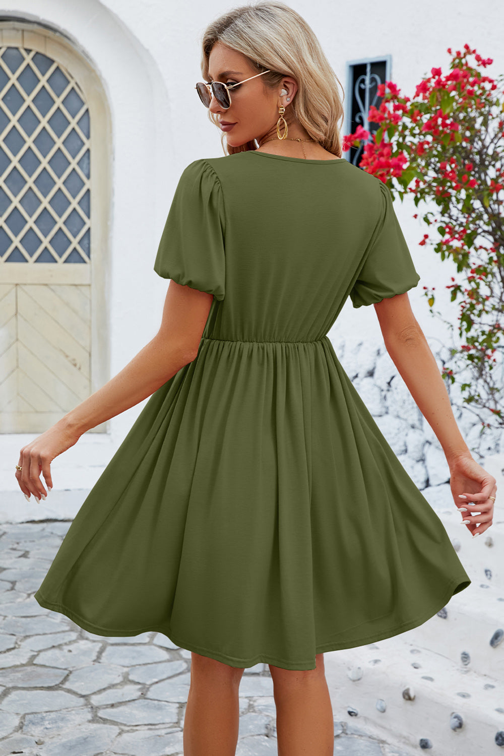 PREORDER- V-Neck Balloon Short Sleeve Dress