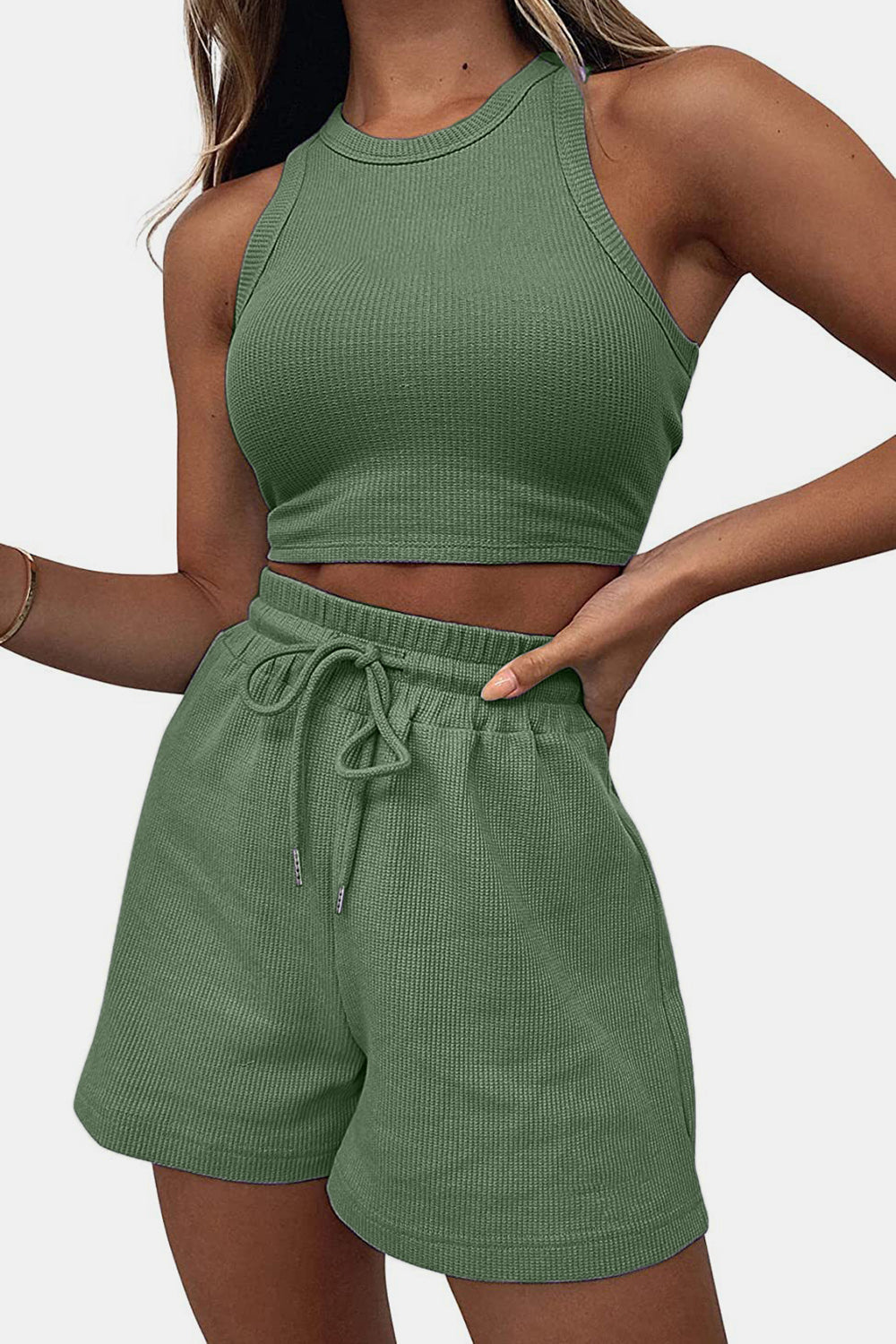 PREORDER- Round Neck Top and Drawstring Shorts Set