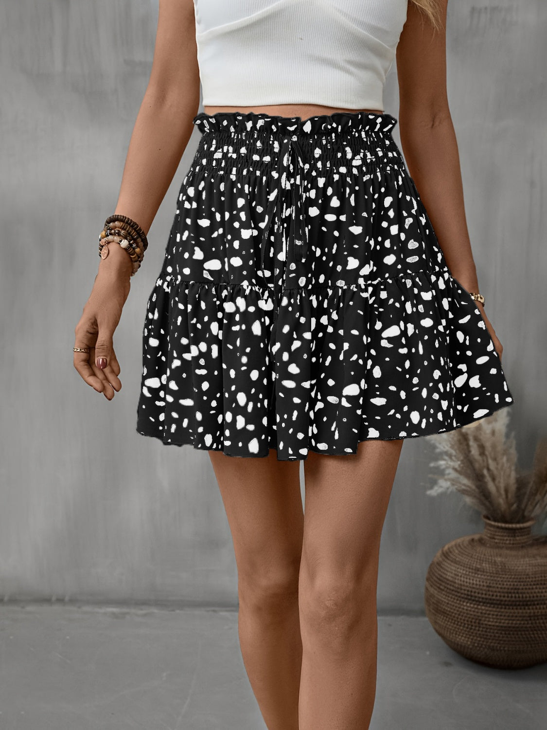 PREORDER- Frill Tied Printed Mini Skirt