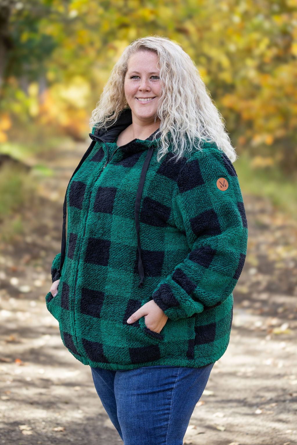 Michelle Mae Sherpa Fullzip Hoodie - Green Plaid