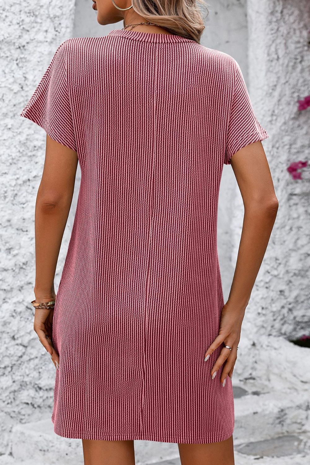 PREORDER- Ribbed Striped Short Sleeve Mini Tee Dress