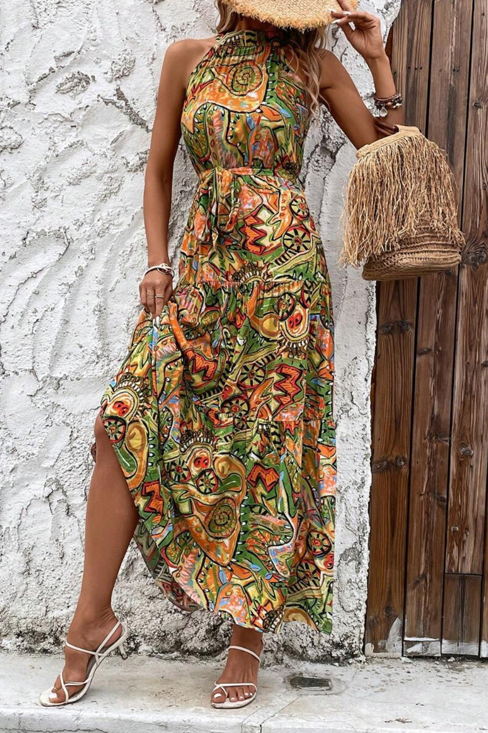 PREORDER- Tied Slit Floral Sleeveless Dress