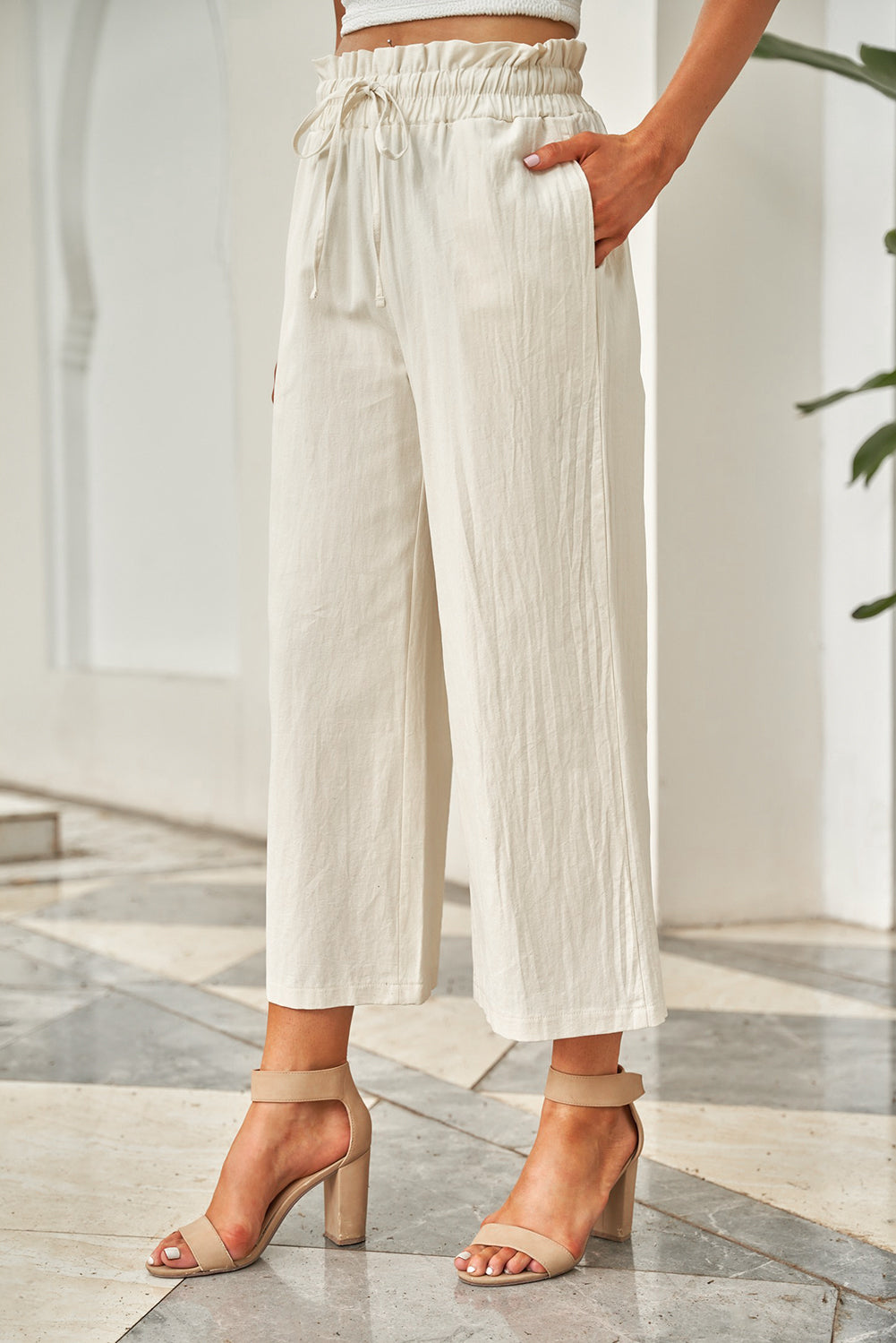 PREORDER- Drawstring Paperbag Waist Wide Leg Pants