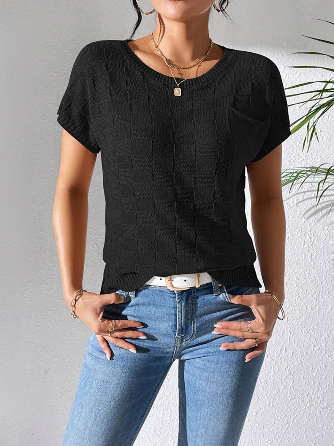 PREORDER- Round Neck Short Sleeve Knit Top