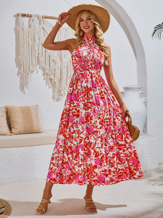 PREORDER- Smocked Printed Sleeveless Midi Dress