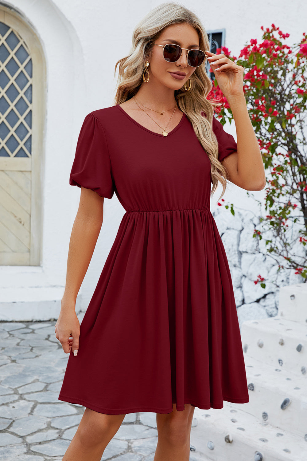 PREORDER- V-Neck Balloon Short Sleeve Dress