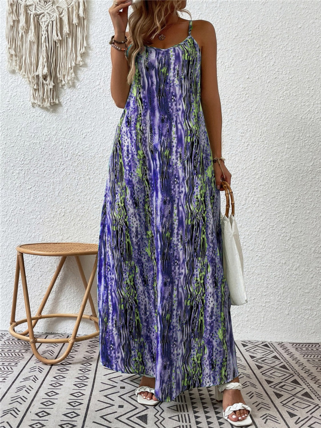 PREORDER- Full Size Printed Scoop Neck Maxi Cami Dress