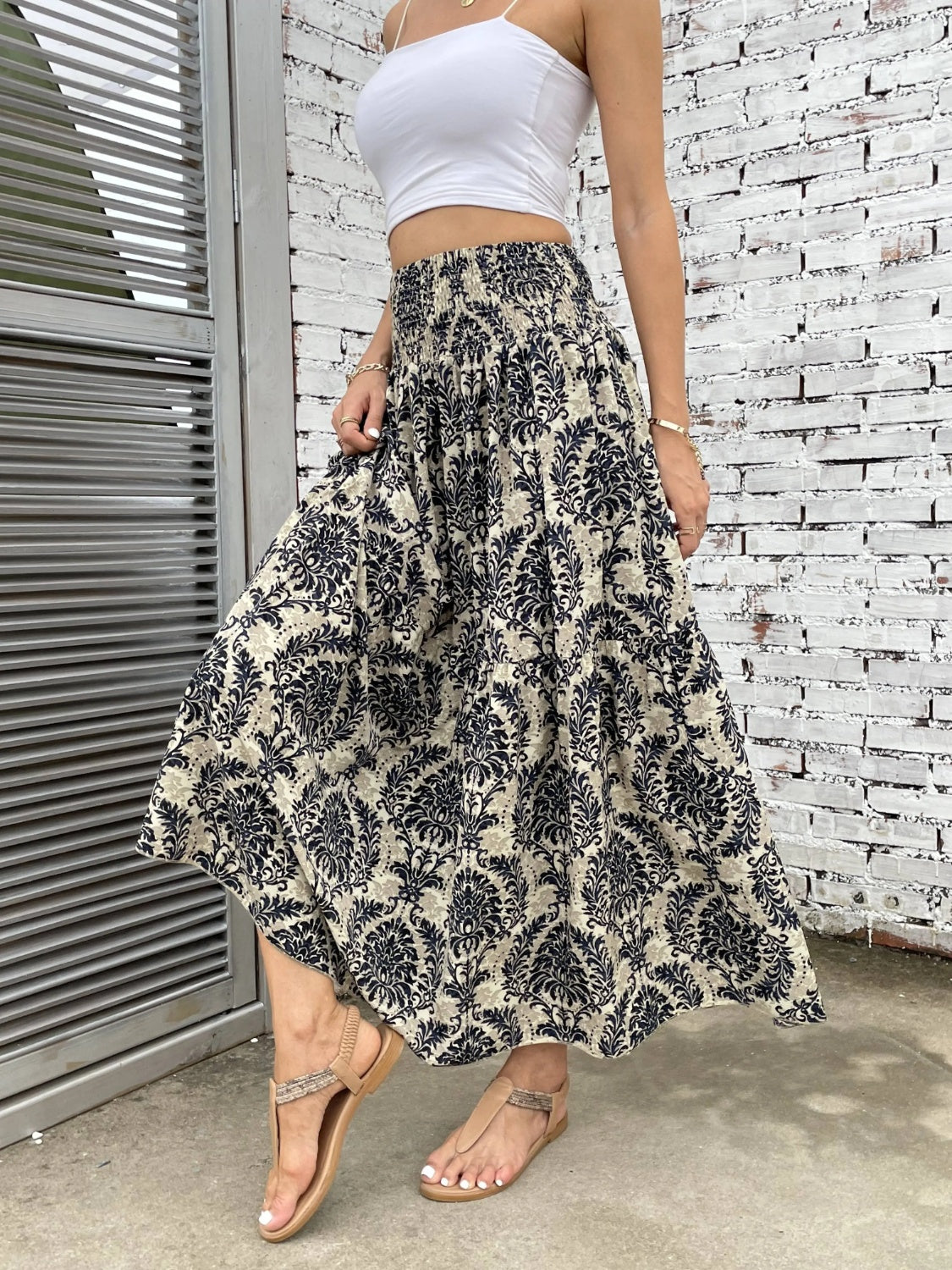 PREORDER- Printed Elastic Waist Maxi Skirt