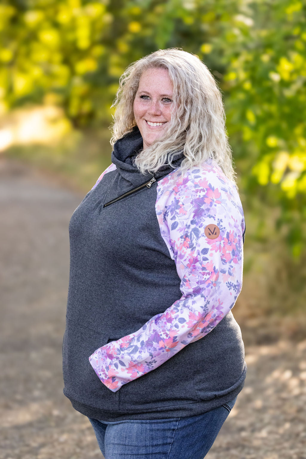 Michelle Mae Zoey ZipCowl - Charcoal and Floral Leaves