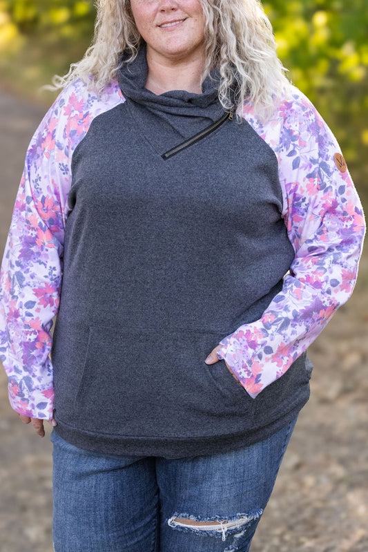 Michelle Mae Zoey ZipCowl - Charcoal and Floral Leaves