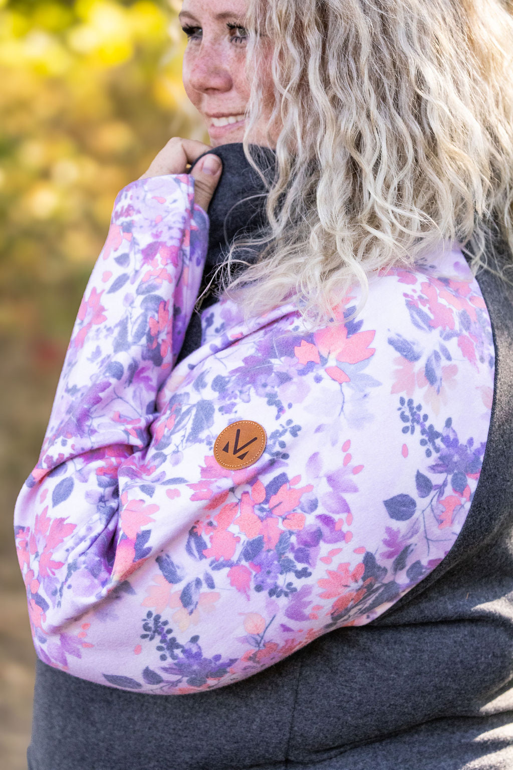 Michelle Mae Zoey ZipCowl - Charcoal and Floral Leaves