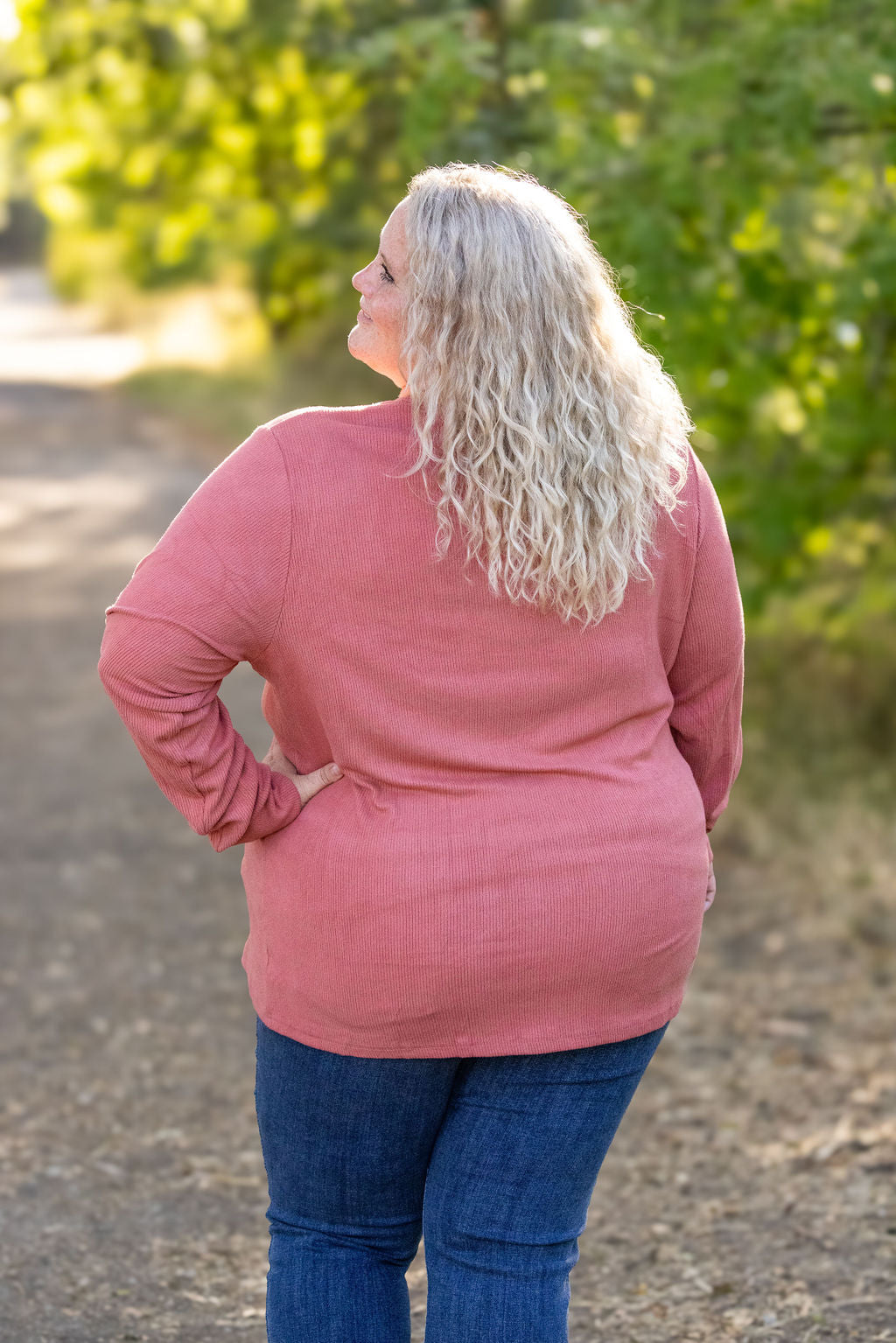 Michelle Mae Brielle Henley Ribbed Long Sleeve - Terra Cotta