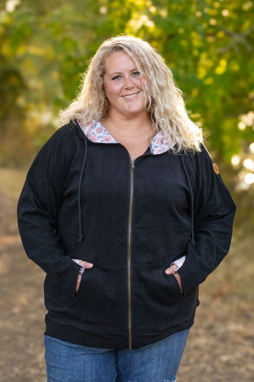 Michelle Mae Classic Fullzip Hoodie - Black and Fall Floral