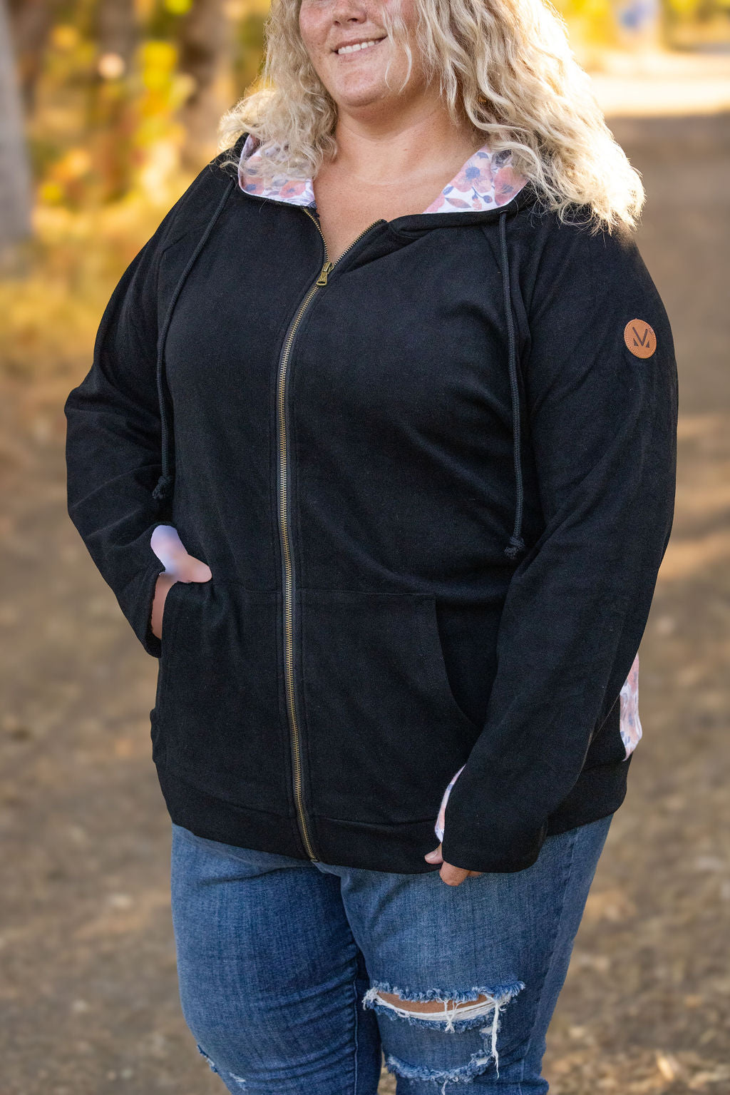 Michelle Mae Classic Fullzip Hoodie - Black and Fall Floral