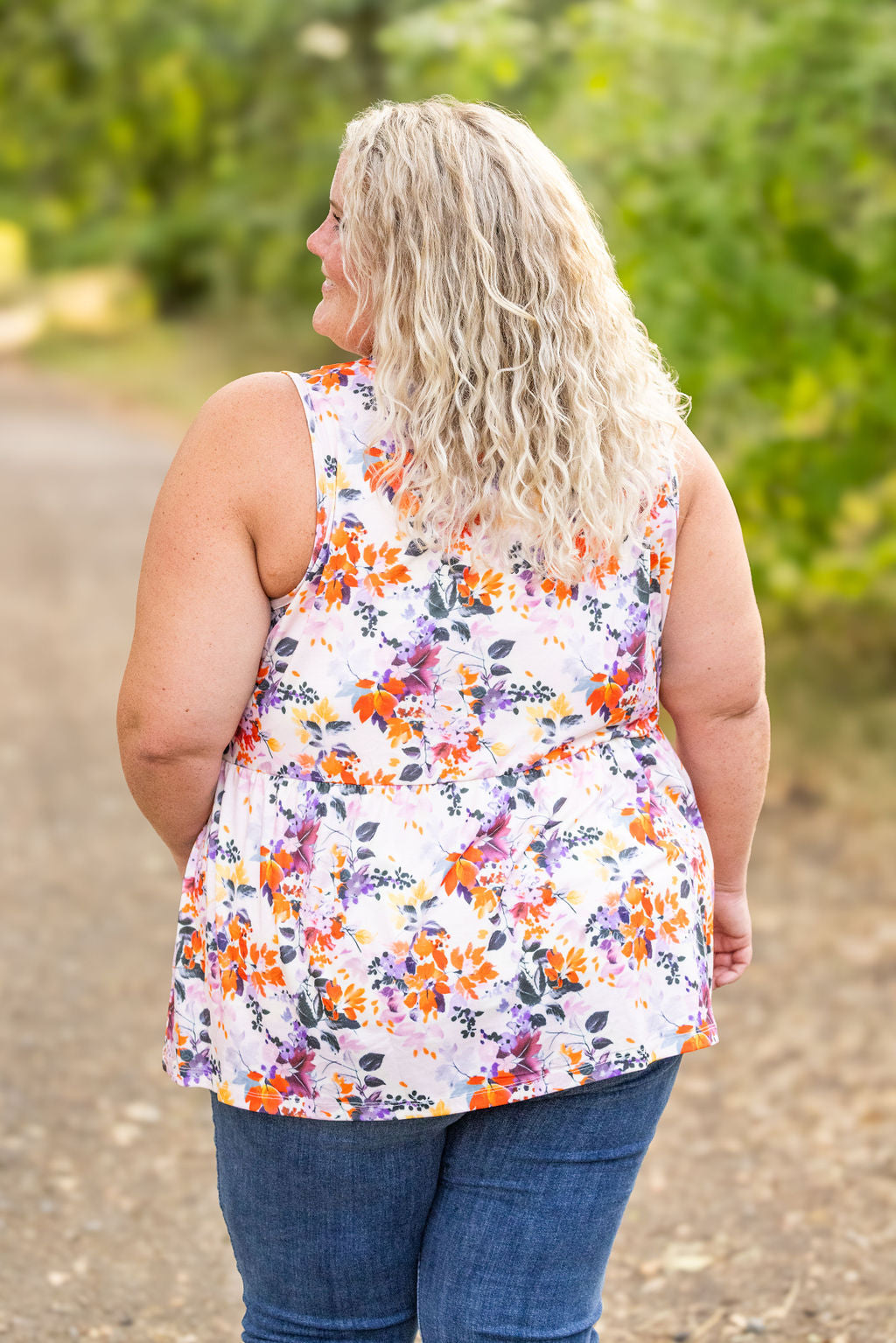 Michelle Mae Renee Ruffle Tank - Floral Leaves