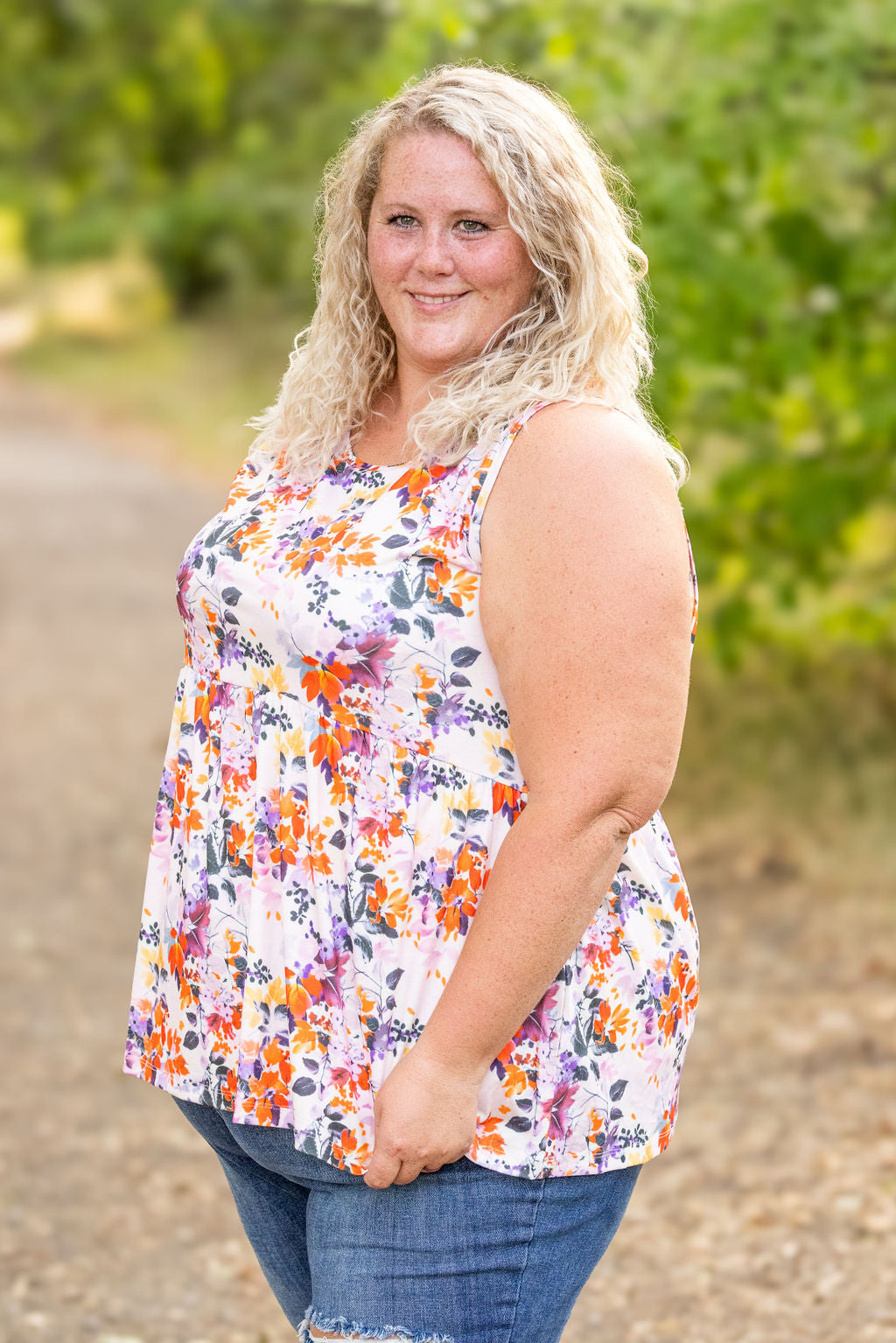 Michelle Mae Renee Ruffle Tank - Floral Leaves