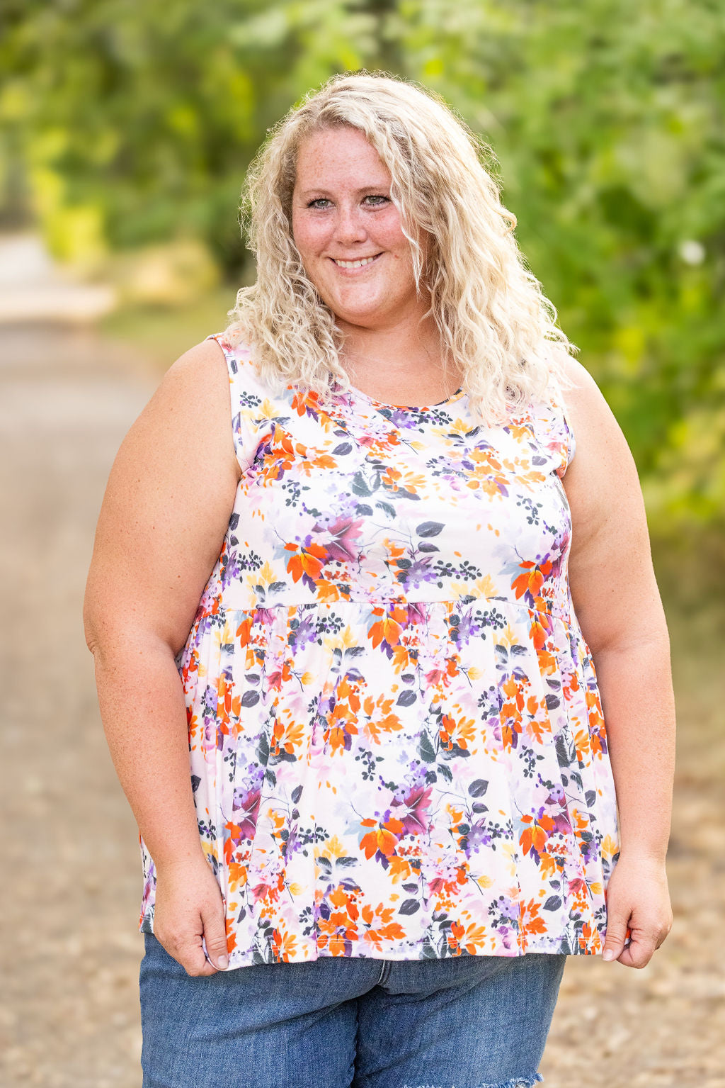 Michelle Mae Renee Ruffle Tank - Floral Leaves