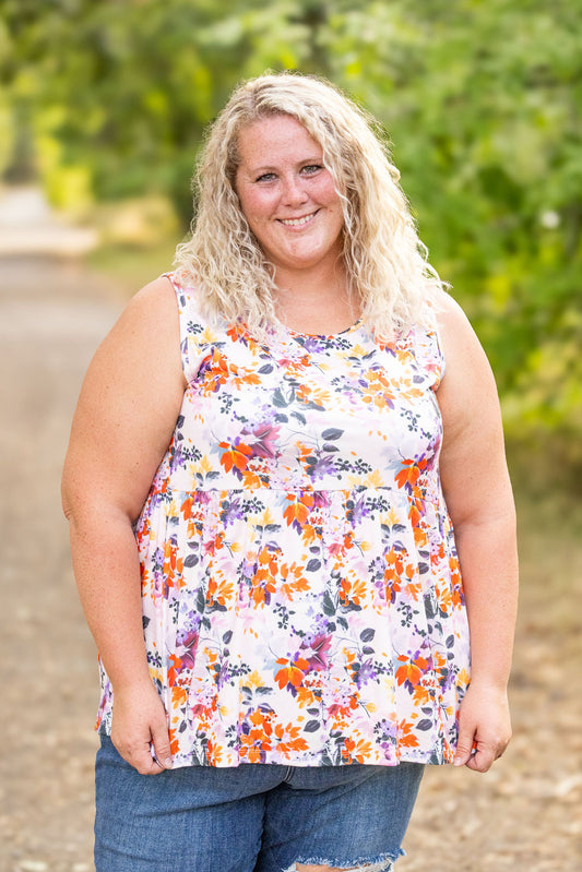 Michelle Mae Renee Ruffle Tank - Floral Leaves