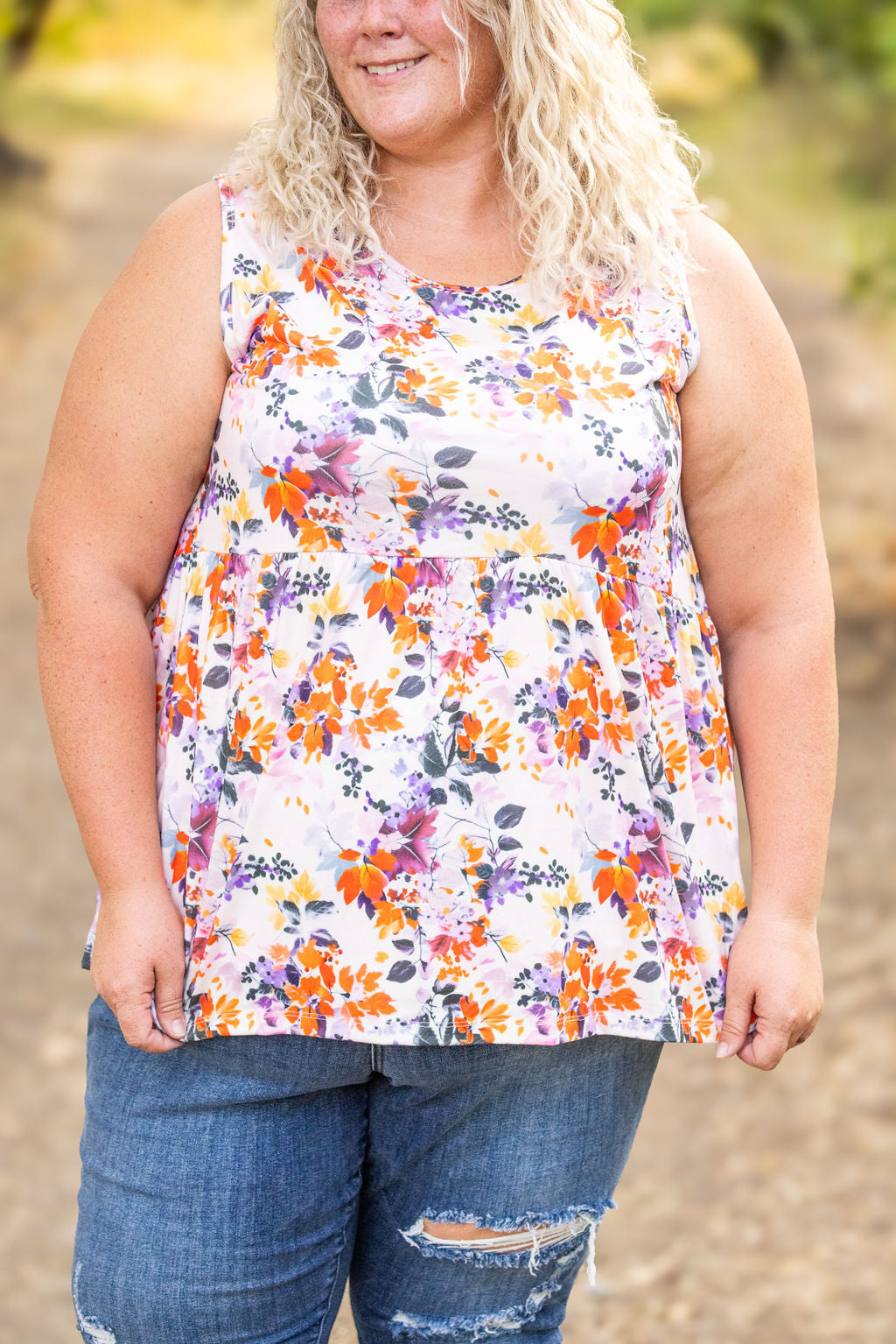 Michelle Mae Renee Ruffle Tank - Floral Leaves