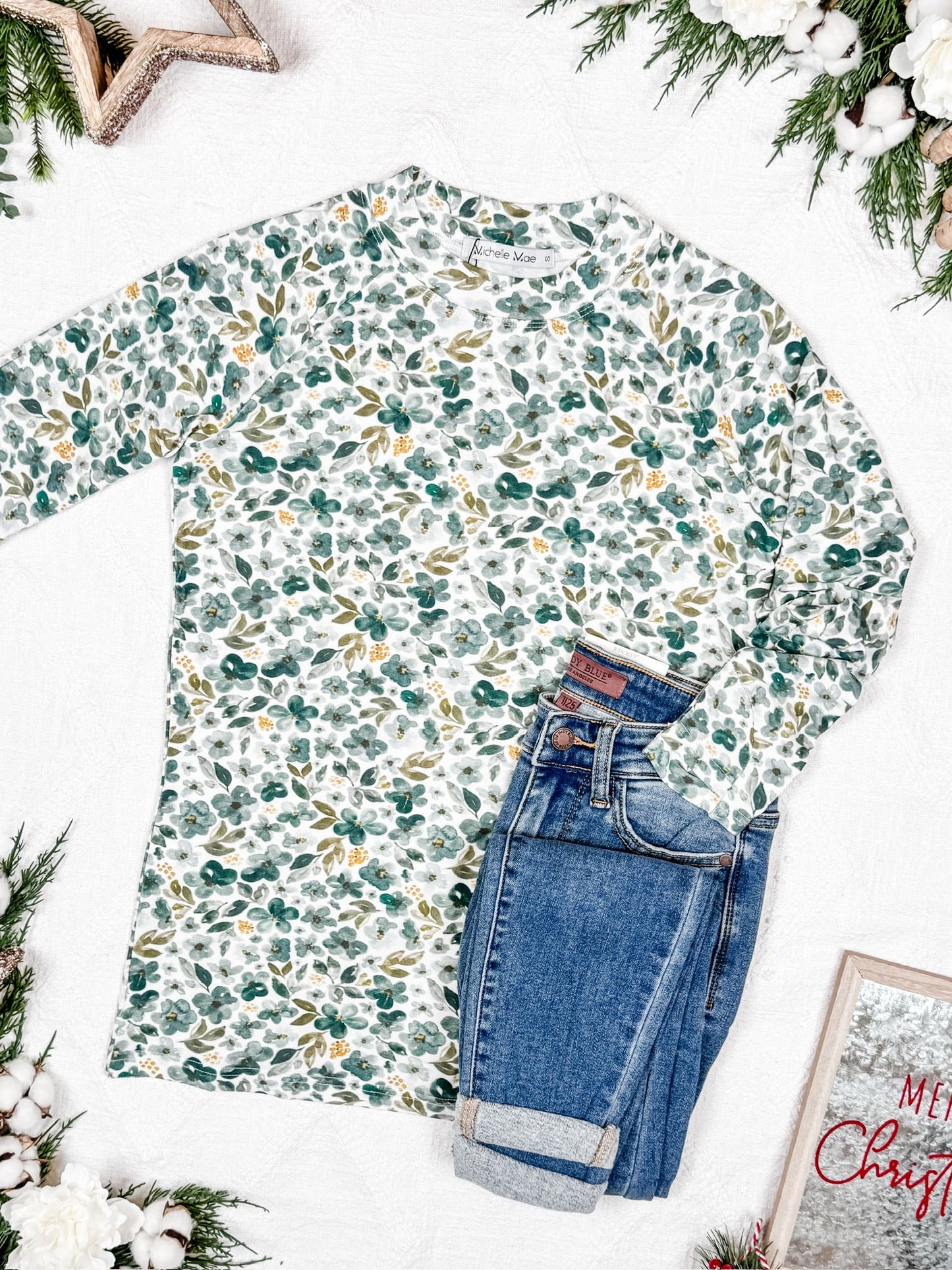 Michelle Mae Blair Long Sleeve Top - Green Floral