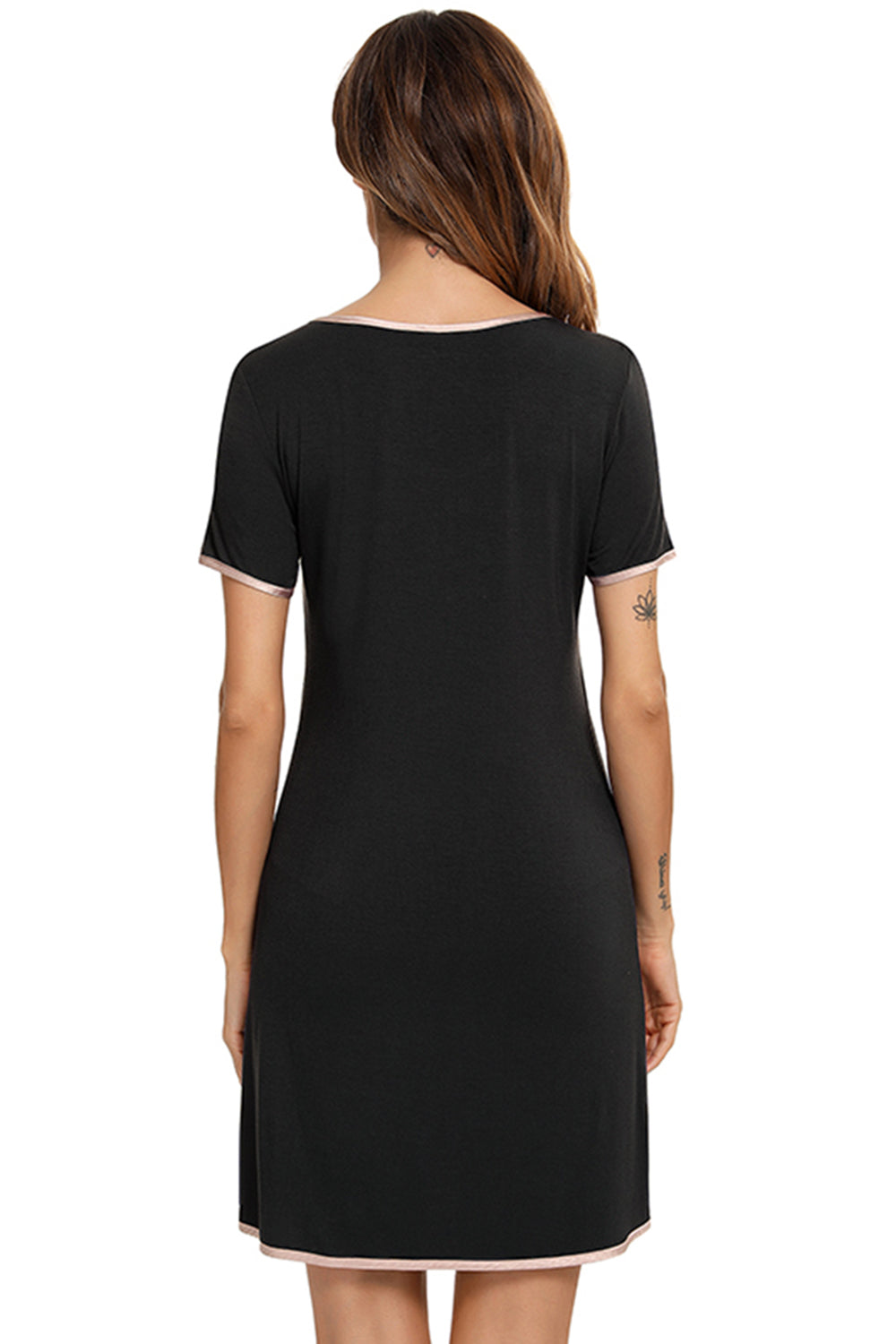 PREORDER- Contrast Trim Pocketed Round Neck Lounge Dress