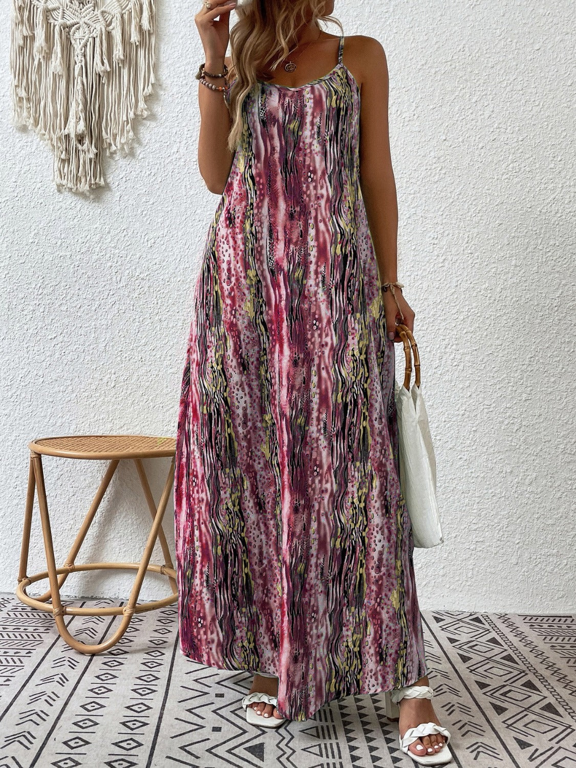 PREORDER- Full Size Printed Scoop Neck Maxi Cami Dress