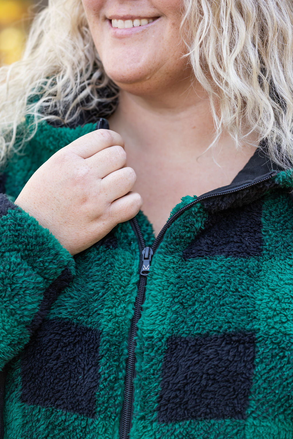 Michelle Mae Sherpa Fullzip Hoodie - Green Plaid