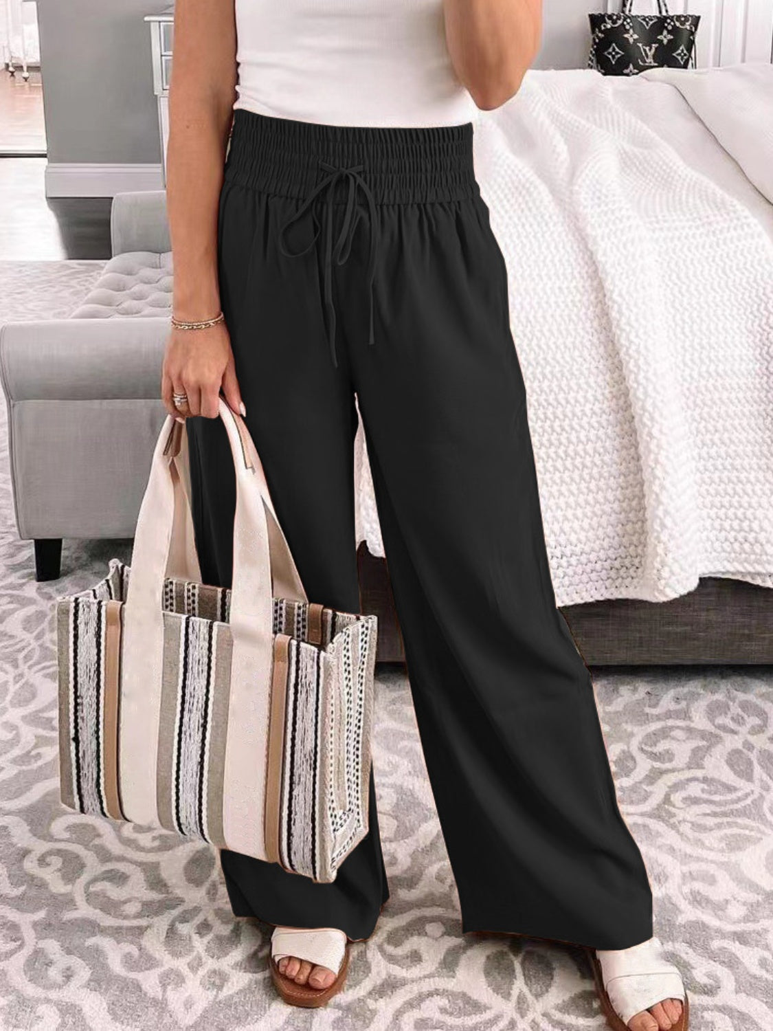 PREORDER- Full Size Drawstring High Waist Wide Leg Pants