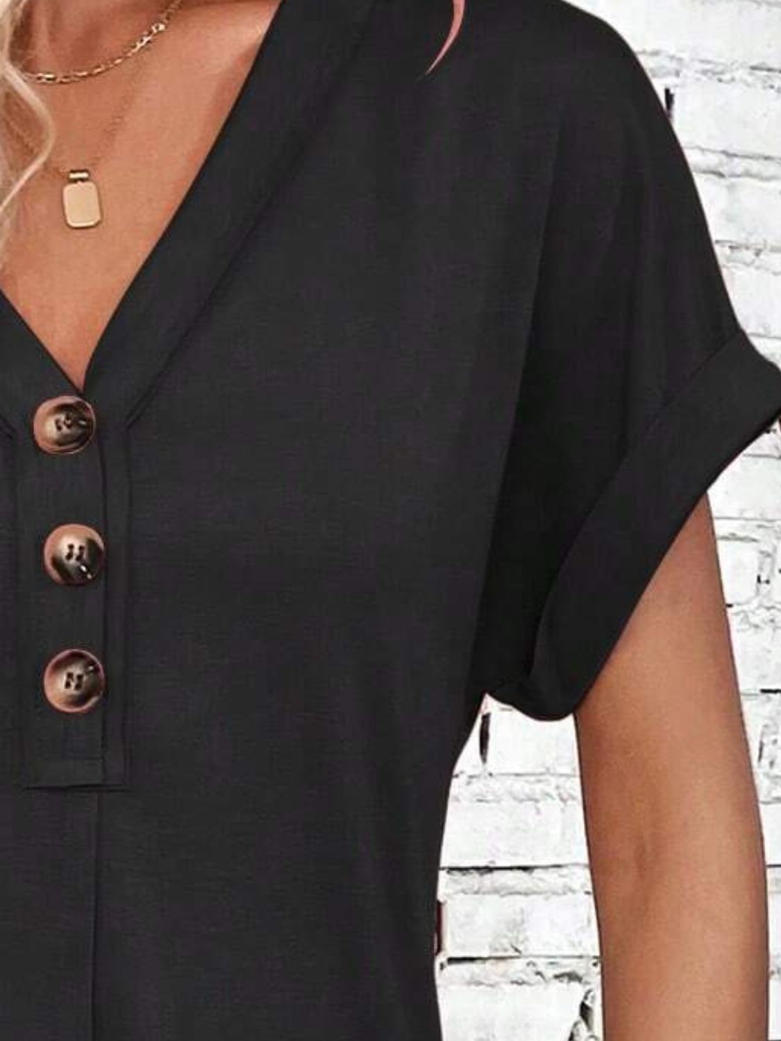 PREORDER- Quarter Button V-Neck Short Sleeve Dress