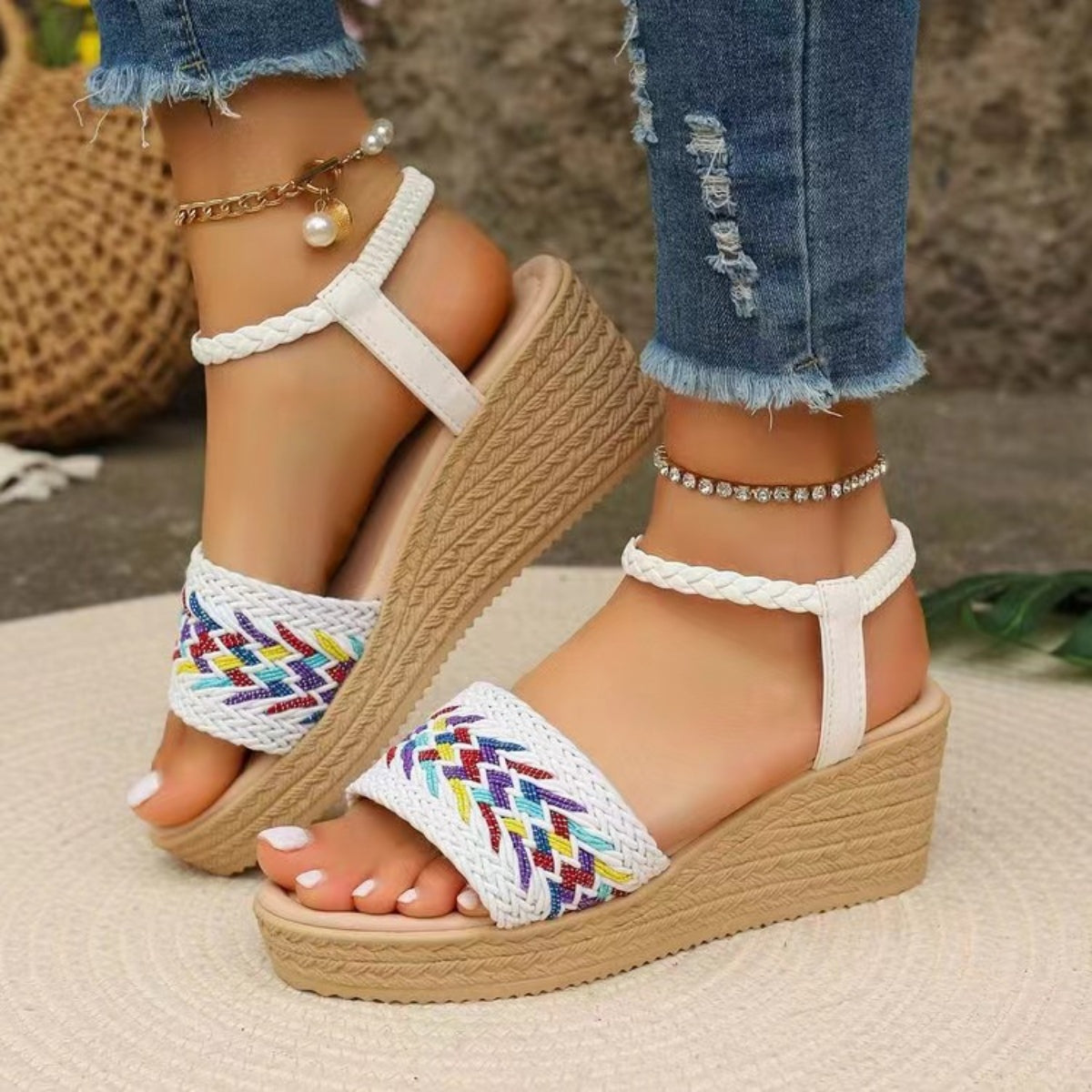 PREORDER- Open Toe Wedge Woven Sandals