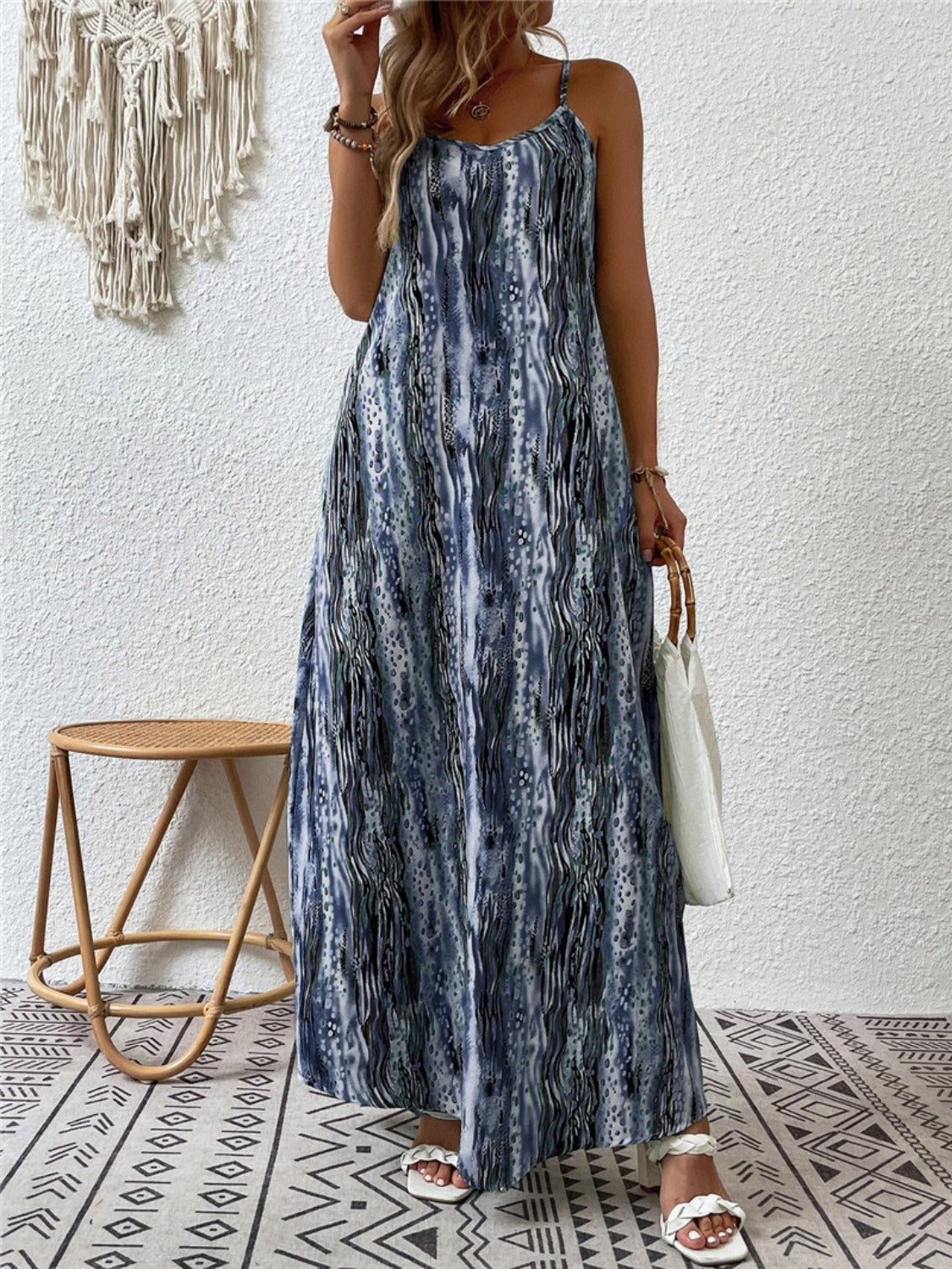 PREORDER- Full Size Printed Scoop Neck Maxi Cami Dress