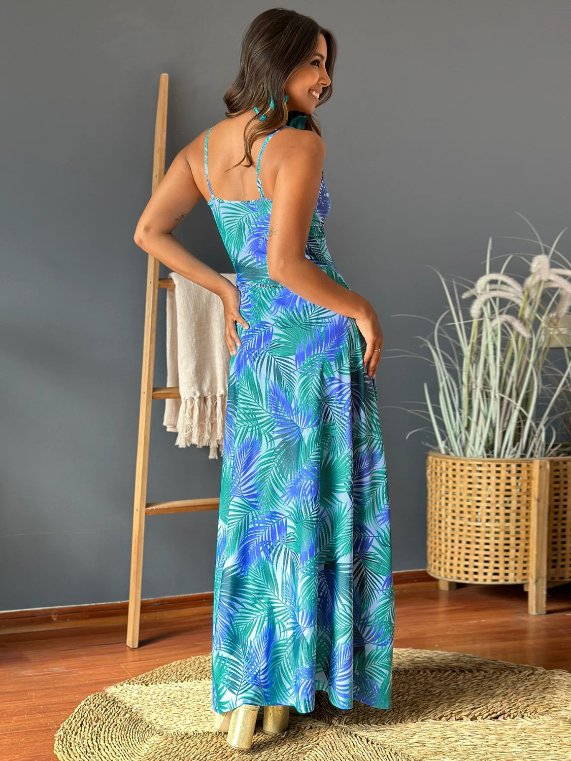 PREORDER- Twisted Printed V-Neck Cami Dress